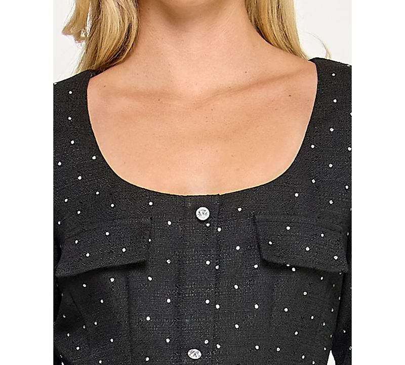 Crystal Doll Juniors' Long Sleeve Jewel Neck Dress