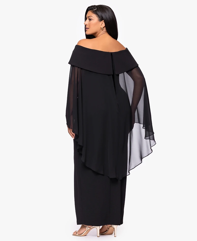 Xscape Plus-Size Long Caped Scuba Dress