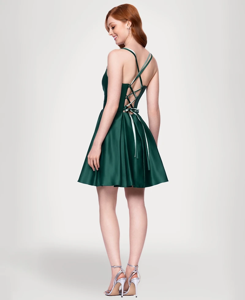 Blondie Nites Juniors' Lamour Lace-Up Mini Dress