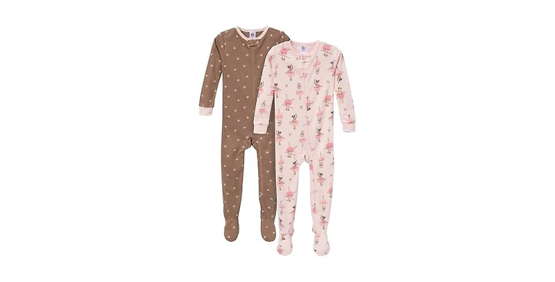 Gerber Toddler Girls Snug Fit Footed Pajamas, 2-Pack, Ballerinas