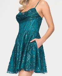 Blondie Nites Juniors' Cowl Neck Sleeveless Mini Dress