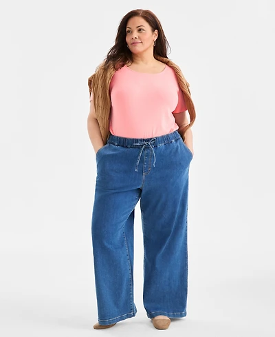 Style & Co Plus High-Rise Pull-On Wide-Leg Jeans, Macy's Exclusive
