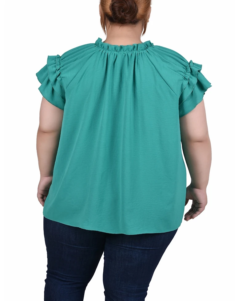 Ny Collection Plus Short Sleeve Ruffled Blouse