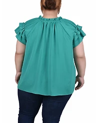 Ny Collection Plus Short Sleeve Ruffled Blouse