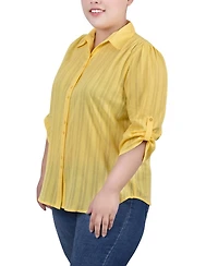 Ny Collection Plus 3/4 Roll Tab Sleeve Cotton Top