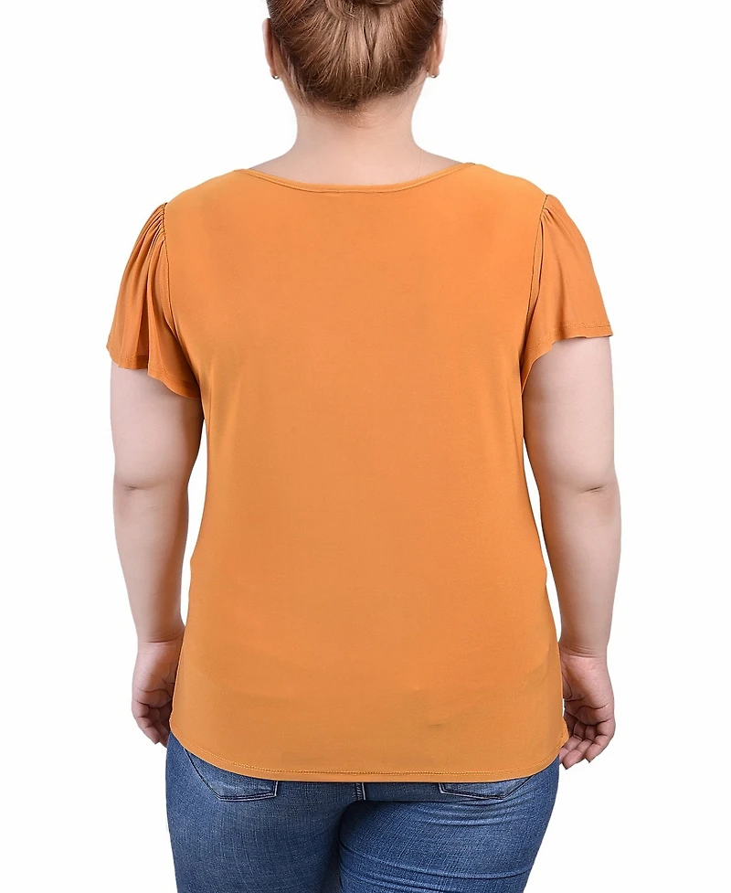 Ny Collection Plus Studded Short Flutter Sleeve Top