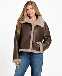 Guess Women's Stand-Collar Faux-Shearling Coat