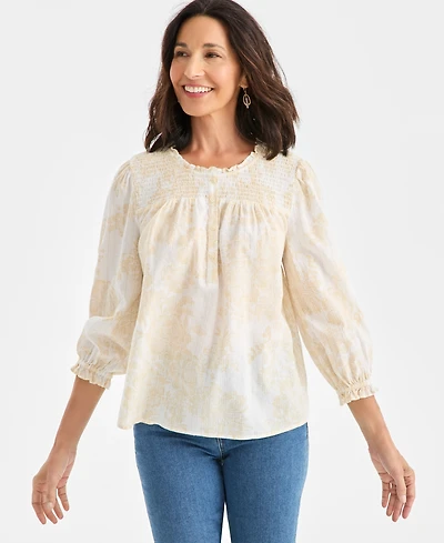 Style & Co Women's Smocked-Yoke Shine Blouse, Macy's Exclusive
