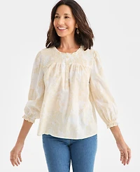 Style & Co Women's Smocked-Yoke Shine Blouse, Macy's Exclusive