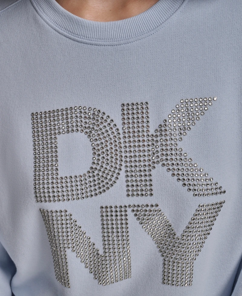Dkny Jeans Women's Rhinestone Logo Cotton Crewneck Sweatshirt