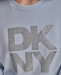 Dkny Jeans Women's Rhinestone Logo Cotton Crewneck Sweatshirt