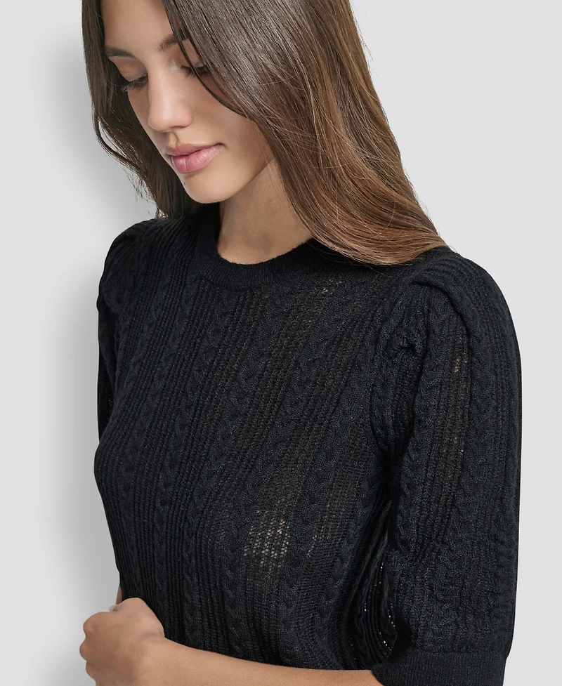Dkny Jeans Women's Mixed Stitch Puff-Sleeve Sweater