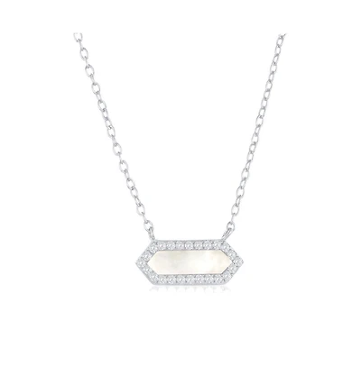 Sterling Silver, Hexagon Mop, Cz Border Necklace