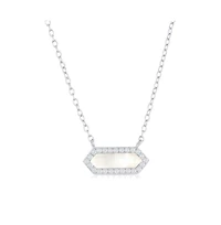 Sterling Silver, Hexagon Mop, Cz Border Necklace