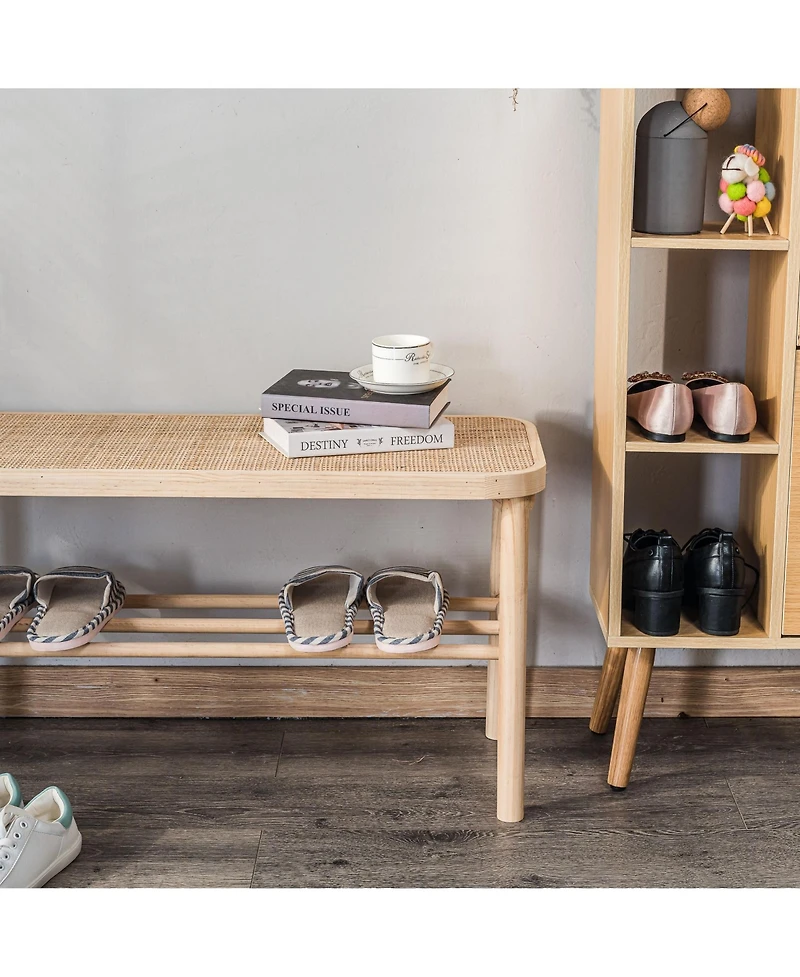 Nordlys - Rattan and Solid Wood Storage Bench Exotic Boho Entry