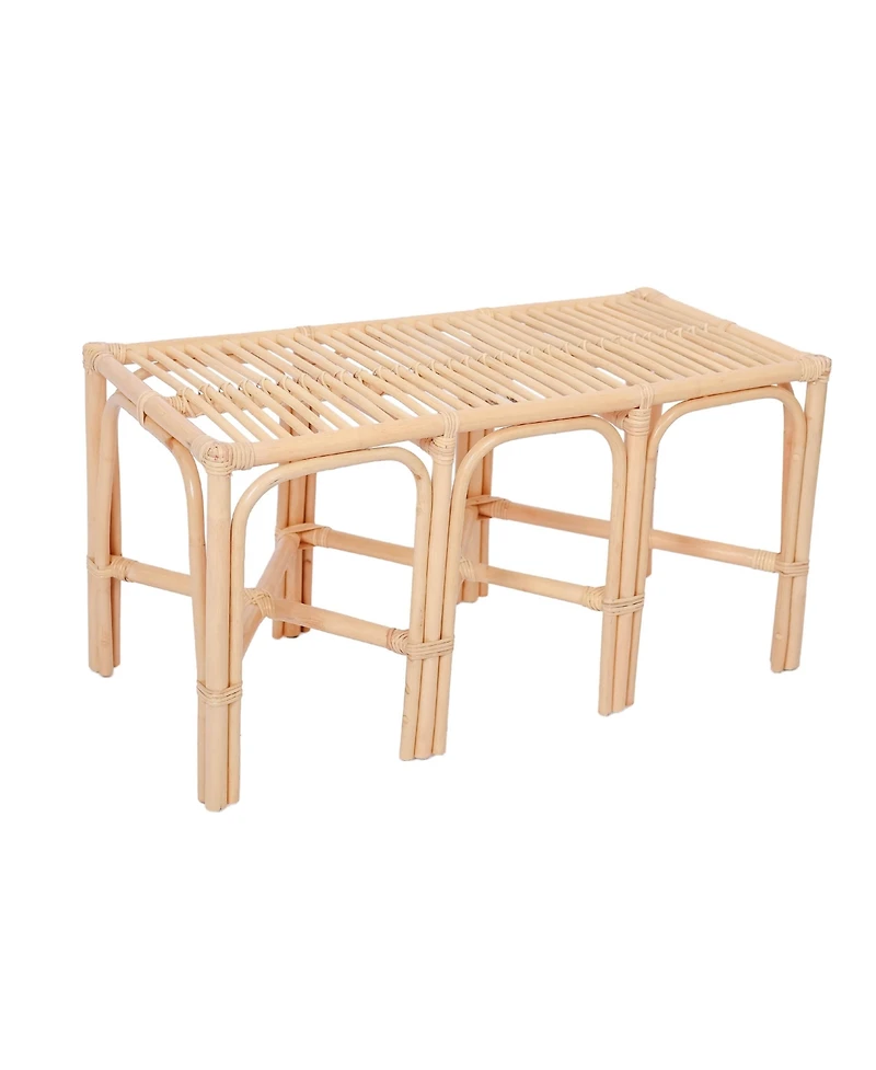 Nordlys - Natural Rattan and Beige Fabric Bench Exotic Boho Upholstery Entry