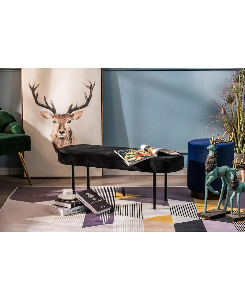 Nordlys - Metal and Black Velvet Bench Modern Design Style Upholstery Entry