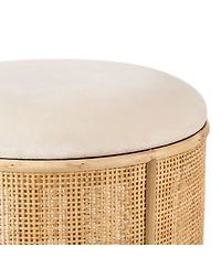 Nordlys - Beige Velvet and Rattan Pouf Exotic Boho Upholstery Living Room