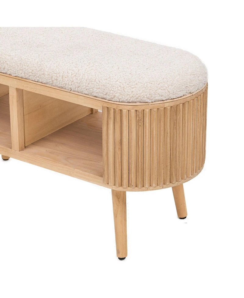 Nordlys - White Boucle and Wood Storage Bench Exotic Boho Entry