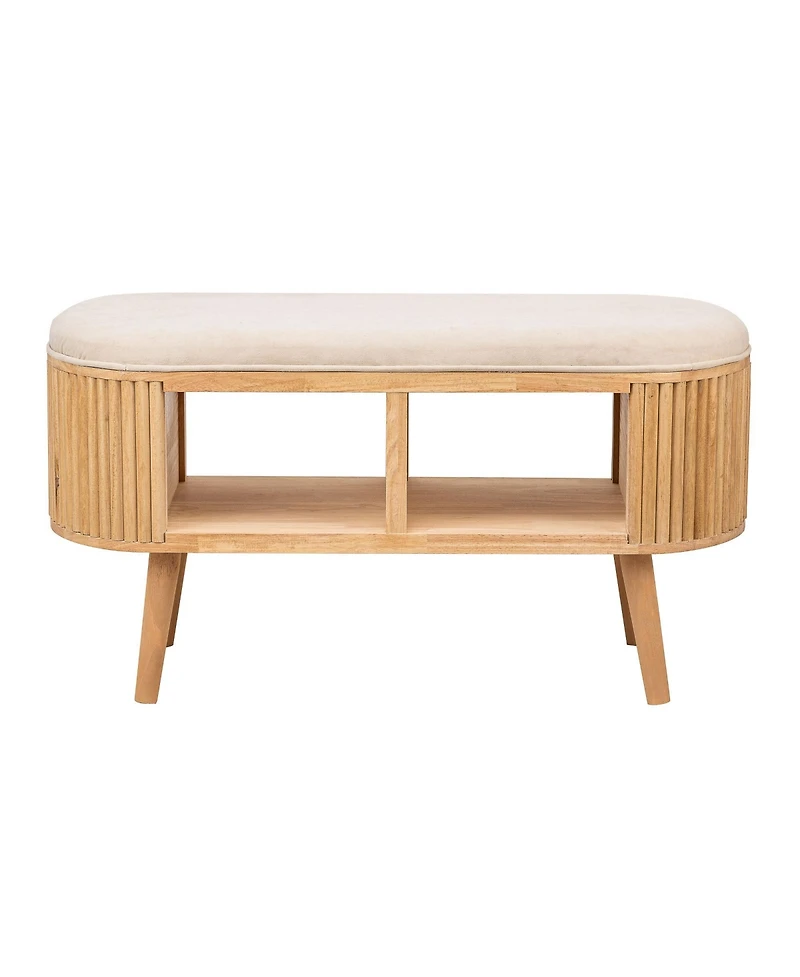 Nordlys - Beige Velvet and Wood Storage Bench Exotic Boho Entry