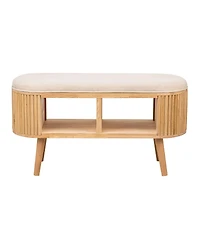 Nordlys - Beige Velvet and Wood Storage Bench Exotic Boho Entry