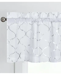 Kate Aurora Living Metallic Foil Lattice Quatrefoil White & Silver Window Valance