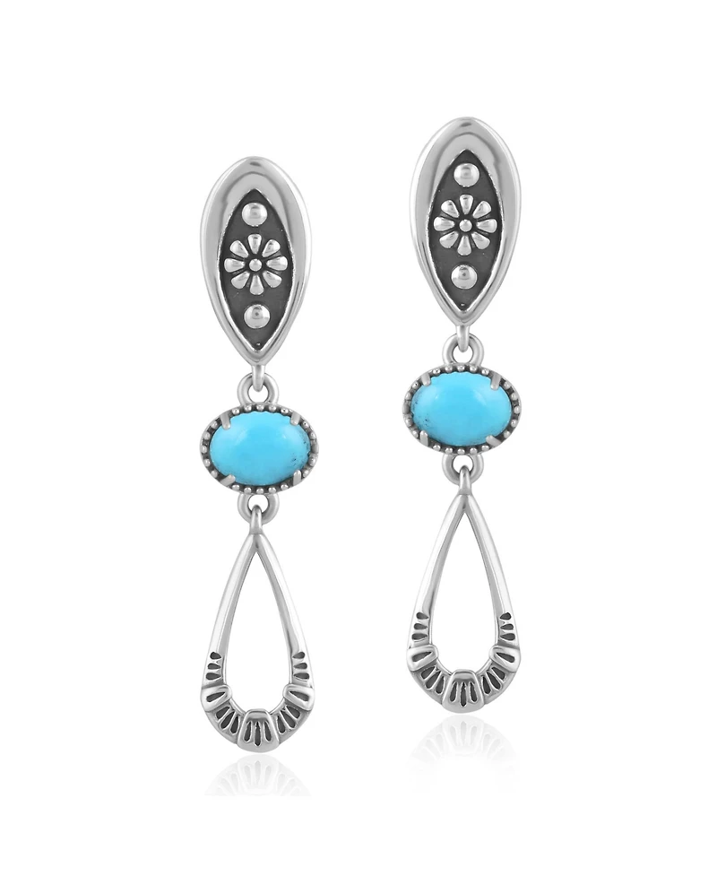 American West Jewelry Sterling Silver Sleeping Beauty Turquoise Teardrop Double Loop Gemstone Earrings