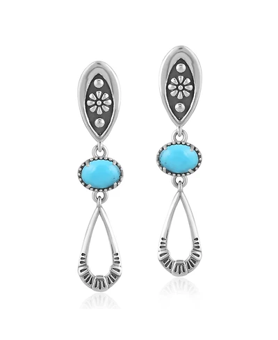 American West Jewelry Sterling Silver Sleeping Beauty Turquoise Teardrop Double Loop Gemstone Earrings