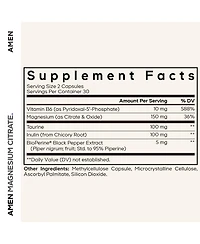 Amen Magnesium Citrate Supplement - Magnesium Pills With Vitamin B6 P5P, Taurine, Inulin, Bioperine Black Pepper