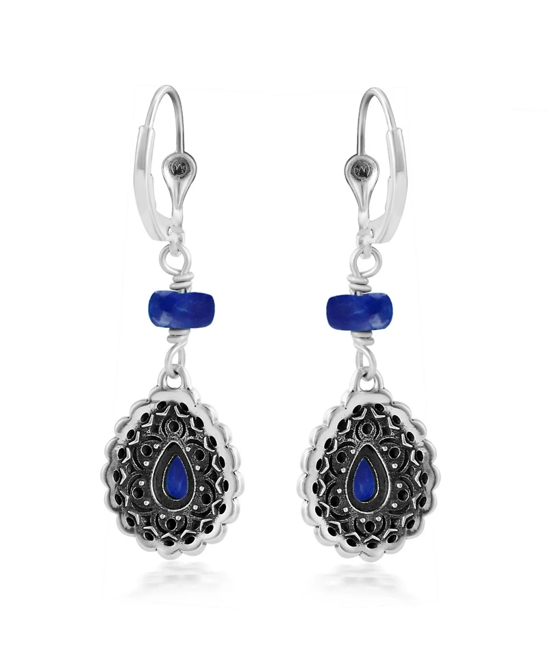 American West Jewelry Sterling Silver Lapis Pear-Shaped Concha Lever Back Earrings