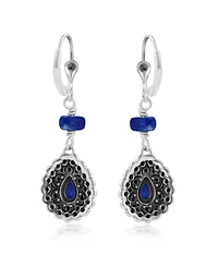 American West Jewelry Sterling Silver Lapis Pear-Shaped Concha Lever Back Earrings