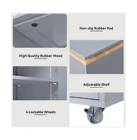 Maison Boucle Rolling Kitchen Island with Extendable Table, Led Lights, Outlet, Fluted Glass Doors & Shelves-Maison