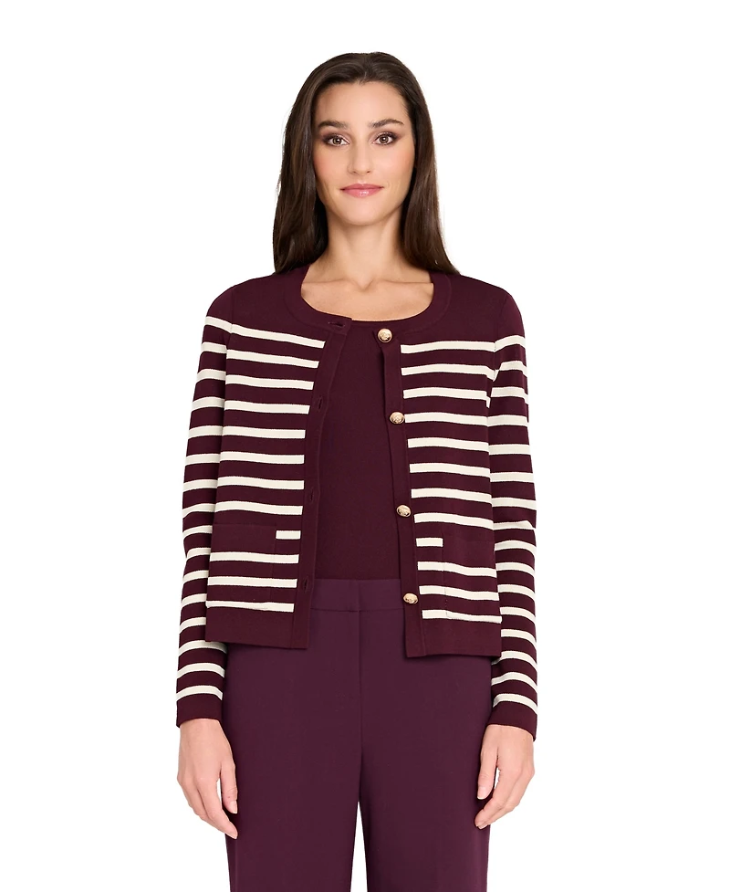 Tahari Asl Women's Long Sleeve Button Sweater