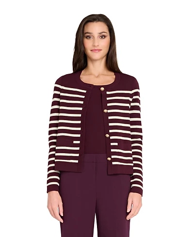Tahari Asl Women's Long Sleeve Button Sweater