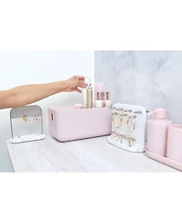 iDesign Plastic Stackable Storage Bin with Lid and Handles - Blush Pink