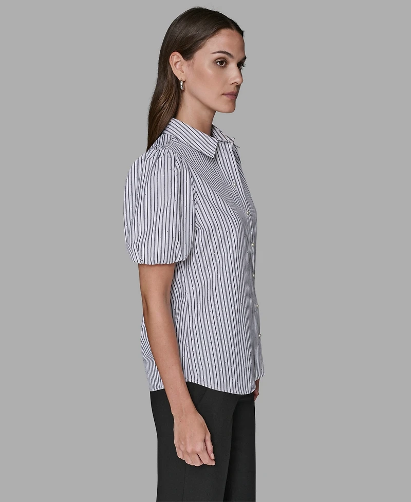 Karl Lagerfeld Paris Women's Short Sleeve Woven Top