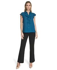 Calvin Klein Women's Solid Cap Sleeve Ruffle Top