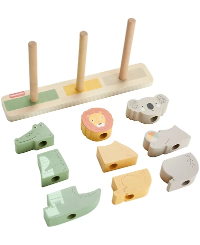 Fisher Price Wooden Stack and Sort Animals Baby and Toddler Toy, 10 Wood Pieces