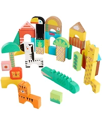 Fisher Price Wooden Jungle Blocks, Animal-Themed Building Set, 50 Wood Pieces