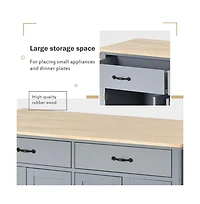 54.3" Kitchen Island Cart, Kitchen Storage Cabinet with Solid Wood Top, 4-Door Cabinet, 2 Drawers & Locking Wheels-Maison Boucle