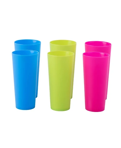 Basicwise Plastic Reusable Cups 7 oz Set of 6 (2 Red, 2 Green, 2 Blue)