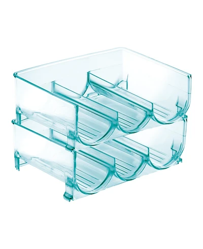 mDesign Plastic Free-Standing Stackable 3 Bottle Storage Rack, 2 Pack, Blue Tint, Usa Made