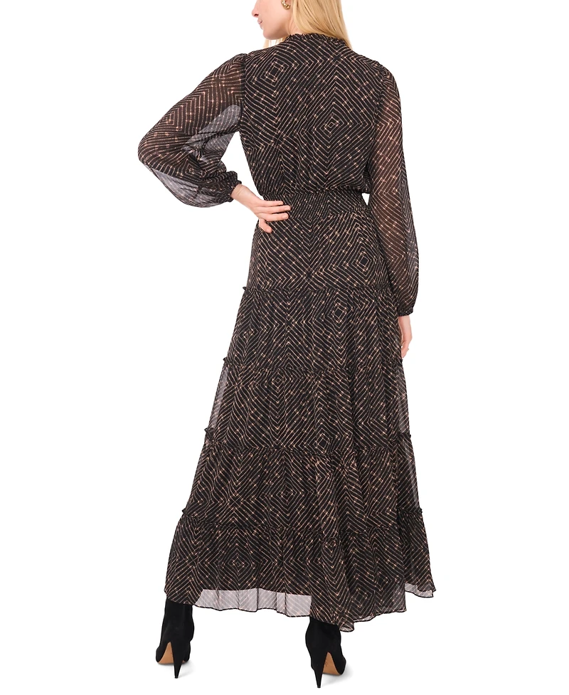 1.state Women's Necktie Smocked Waist Tiered Maxi Dress