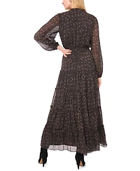1.state Women's Necktie Smocked Waist Tiered Maxi Dress