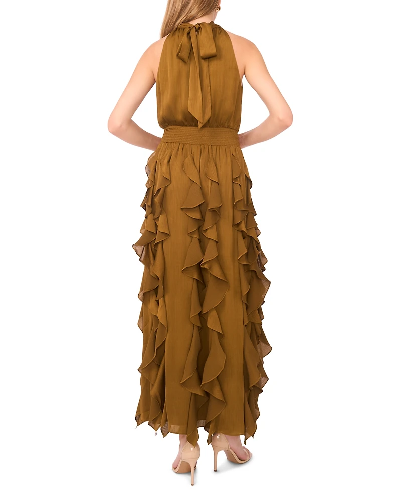 1.state Women's Flounce Cascading Halter Maxi Dress