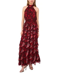 1.state Women's Flounce Cascading Halter Neck Maxi Dress