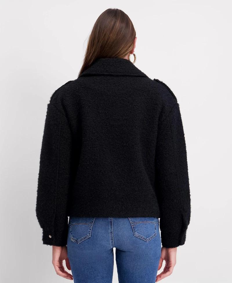 Kensie Short Boucle Asymmetrical Motorcycle Jacket