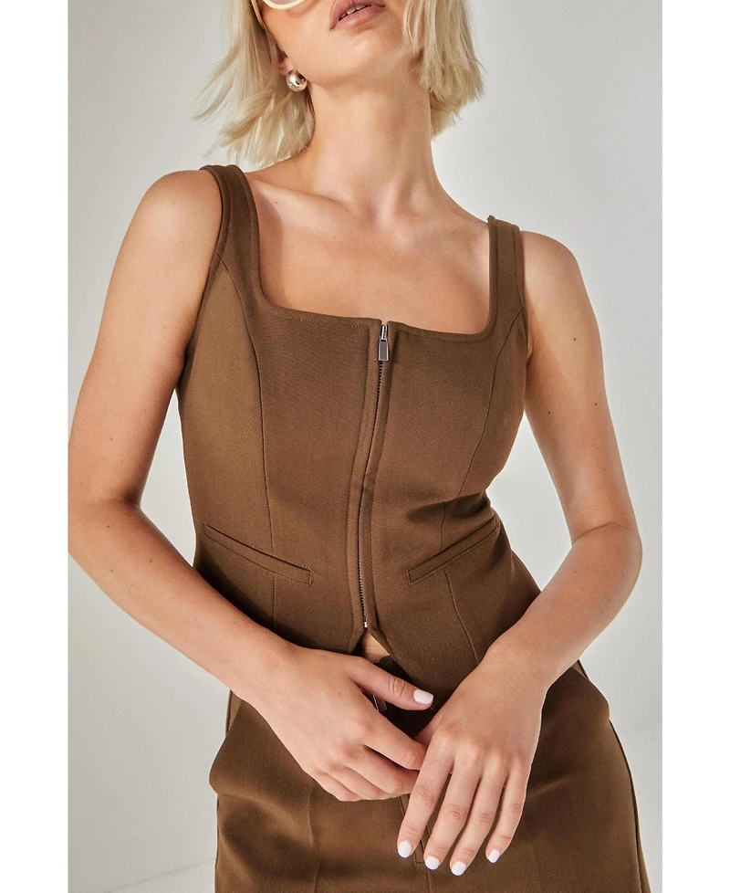 Nasty Gal Women's Zip Front Sleeveless Tailored Top