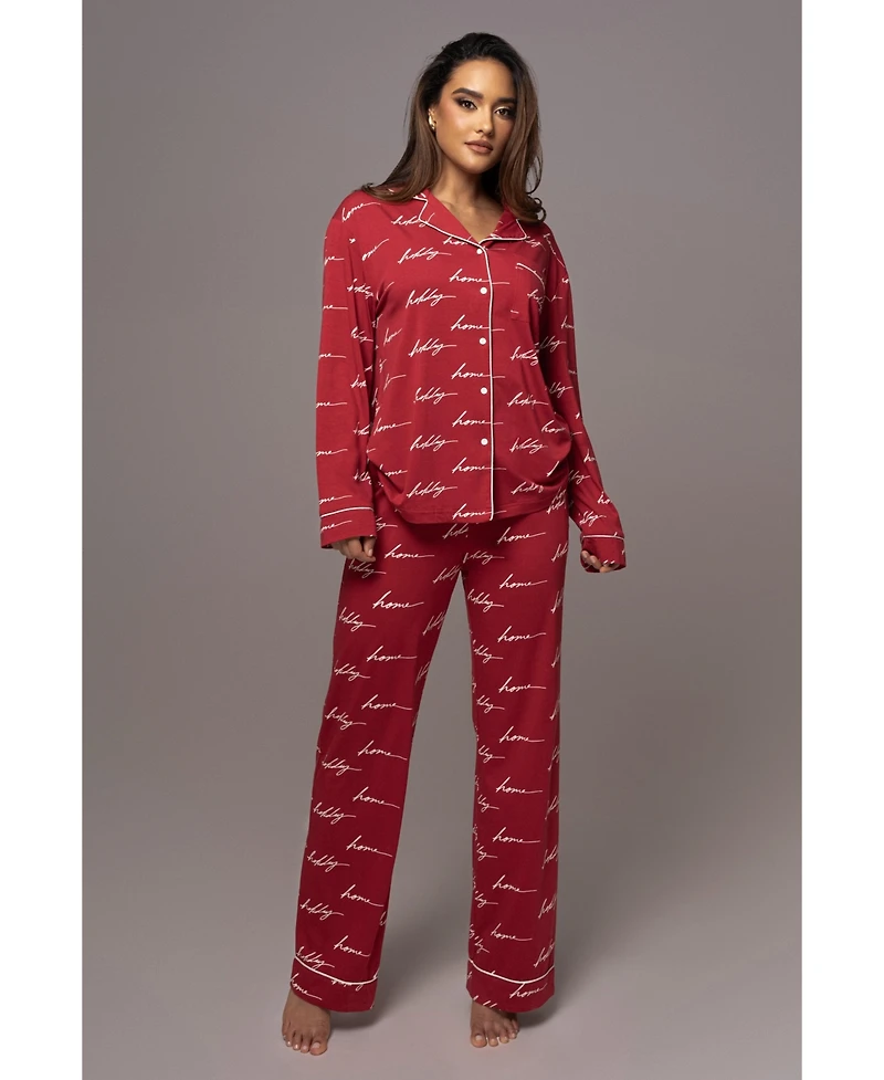 Jluxlabel Red Home For The Holidays Adult Pajama Set