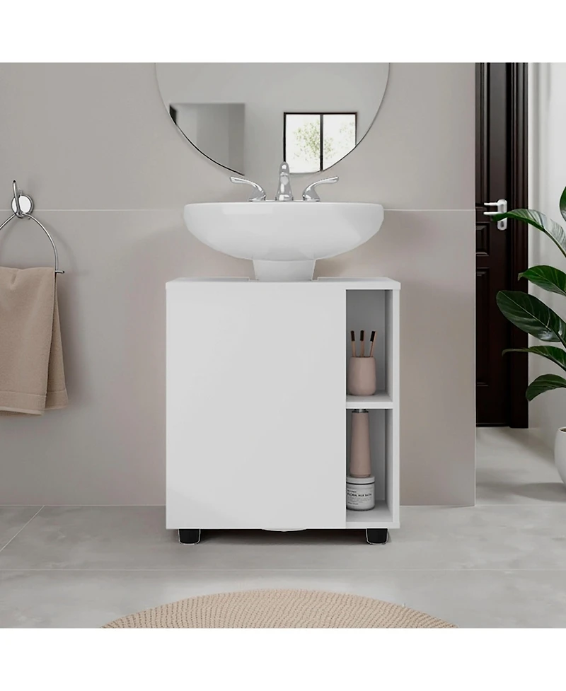 Parade Under Pedestal Sink Cabinet, 1 Door, 5 Open Compartments, Melamine Finish, White